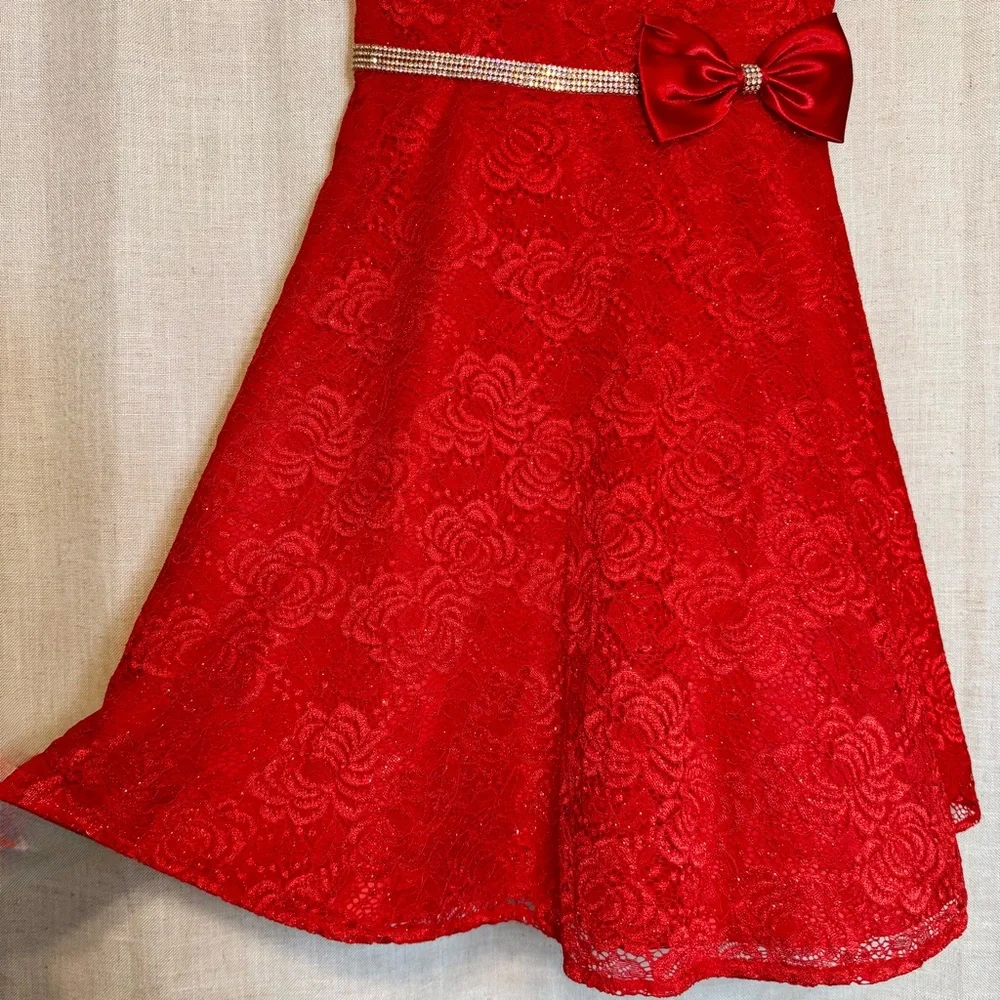 Girls 14 Bonnie Jean Red Sparkle Holiday Dress
